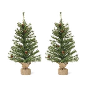 Artificial Pine Tree  in Burlap Base PVC/Metal (Option: 2pc Mini 2')