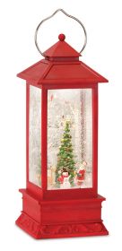 Square Tall Snow Globe Lantern 12.5"H Plastic 6 Hr Timer 3 AA Batteries, Not Included or USB Cord Included (Option: Santa/Red)