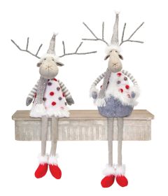 Plush Christmas Boy & Girl Deer Reindeer Shelf Sitters with Dangling Legs (Option: 2pc, 25" White/Red/Grey)