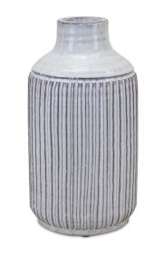 Whitewashed Ribbed Terra Cotta Vase (size: 5.5"D x 10"H)