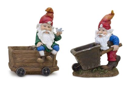 Resin Gnome Figurines (Option: 2pc Wheelbarrow 9")
