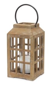 Square Natural Wood with Glass Windows Lantern (size: 6.75"D x 17"H)