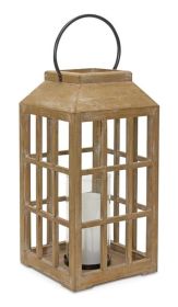 Square Natural Wood with Glass Windows Lantern (size: 8.75"D x 22.5"H)
