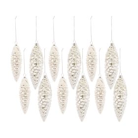 Pine Cone Ornament (Set of 12) 6.25"H, 7.25"H Glass (Option: White)