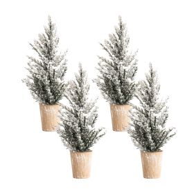 Potted Winter Pine Tree Plastic/Paper (Option: 4pc Snowy 16"H)