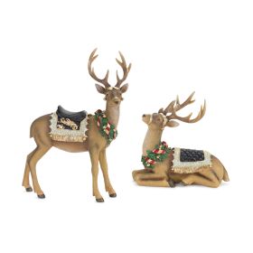Resin Christmas Reindeer Deer Figurines (Option: 2pc, 10"/15.75" Saddle & Wreath)