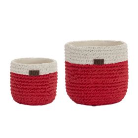 Faux Woven Joy Pot Cement (Option: 2pc Red 5"/7")