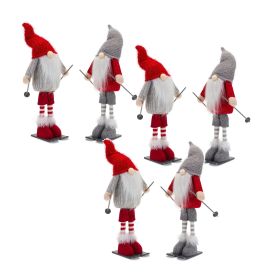 Plush Gnomes on Skis Decoration 14.5"H Polyester (Option: 6pc Red/Grey)
