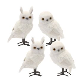 Feathered Owl Figurine Foam (Option: 4pc White 8.75"/10.5")
