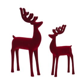 Resin Christmas Reindeer Deer Figurines (Option: 2pc, Flocked Red 11.75"/14.75")