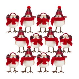 Christmas Bird Figurines Resin (Option: 12pc, 5.25"/7" Scarf&Hat)