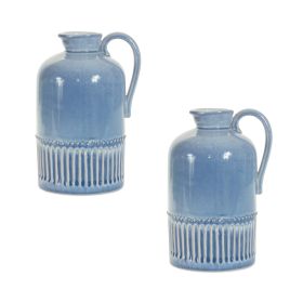 Blue Jug (Set of 2) Ceramic (size: 8.75")