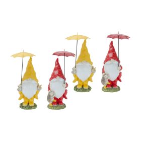 Yellow & Red Gnome with Umbrella Resin Figurines - Spring Decorations (Option: 4pc Standing 6.5"/8.5")