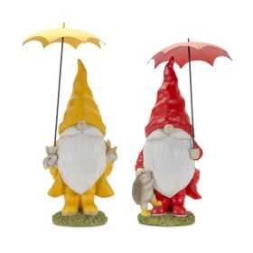 Yellow & Red Gnome with Umbrella Resin Figurines - Spring Decorations (Option: 2pc Standing 21"/23")