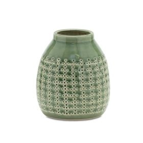 Earthy Green Terra Cotta Container Vase (size: 6.5"H)