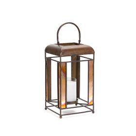 Chic Bronze Galss Paned Lantern Metal/Glass (size: 7.25"L x 13.5"H)
