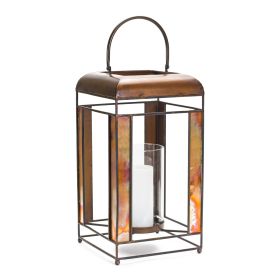 Chic Bronze Galss Paned Lantern Metal/Glass (size: 9"L x 17.25"H)