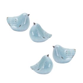 Painted Terra Cotta Bird Figurines (Option: 4pc, 4" Blue)