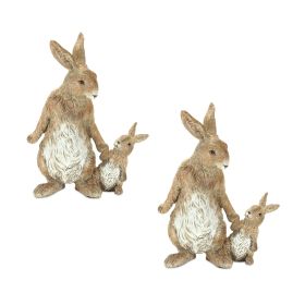 Resin Mother and Baby Bunny Rabbit Figurines (Option: 2pc Walking 7")