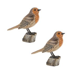 Bird on Stump Resin Figurine (Option: 2pc, Orange/Brown)