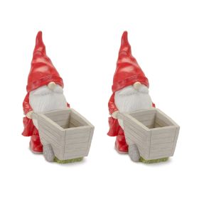 Bright Red Gnome Resin Figurine - Spring Decorations (Option: 2pc Wheelbarrow 15.5")