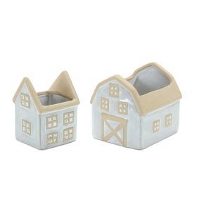 House Planter 5.5"L x 4.75"H, 4.5"L x 5.5"H, 3.5"L x 6.25"H Porcelain (Qty: 2)