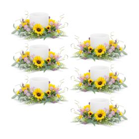 Mixed Floral and Foliage Candle Ring (Fits a 6" Candle) (Option: 6pc Sunflower 15")