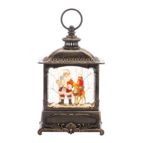 Ornate Bronze LED Snow Globe Lantern 10.5"H Plastic 3 AA Batteries Not Included/USB Cord Included 6 Hr Timer (Option: Santa & Deer)