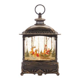 Ornate Bronze LED Snow Globe Lantern 10.5"H Plastic 3 AA Batteries Not Included/USB Cord Included 6 Hr Timer (Option: Santa & Sleigh)