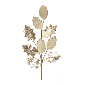 Artificial Holly Leaf Branch Spray (Option: 6pc Gold Glitter 26")