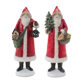 Santa Figurines (Set of 2) Resin (Option: 11" Lantern/Basket)