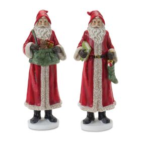 Santa Figurines (Set of 2) Resin (Option: 10" Bag/Stocking)