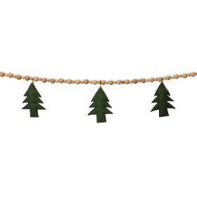 Bead and Tree Garland (Set of 2) 6'L Wood/Wool (Option: Green, Brown)