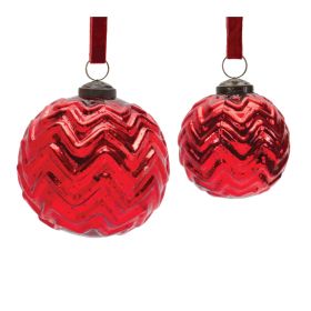Ball Ornament (Set of 4) 3"D, 4"D Glass (Option: Red)