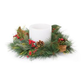 Christmas Candle Ring Set (Fits a 6" Candle) (Option: 2pc Pine/Berry 16")