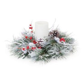 Christmas Candle Ring PVC (Fits a 4" Candle) (Option: Snowy Pine Berry 15.5")