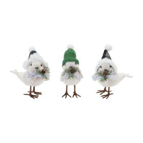 Feathered Winter Bird Figurines Foam/Polyester (Option: 6pc Green Hat 8")