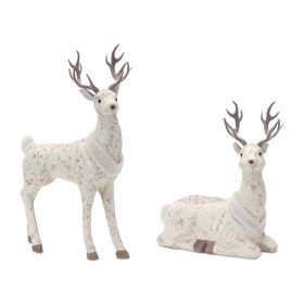 Deer Shelf Sitter Figures (Set of 2) Foam/Fabric (Option: White, 14"H/20.5"H)