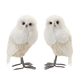 Feathered Owl Figurine Foam (Option: 2pc White 12.5")
