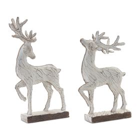 Deer on Base (Set of 2) Wood/Metal (Option: 12.5"/14.5" White)