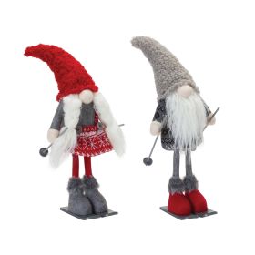 Plush Gnomes on Skis Decoration 14.5"H Polyester (Option: 2pc Boy/Girl)