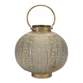 Distressed Bronze Punched Metal Lantern Candle Holder (size: 10.5"D x 11.5"H)