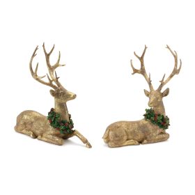 Resin Christmas Reindeer Deer Figurines (Option: 2pc, 10.5" Gold Wreath)