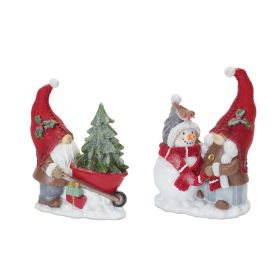 Resin Christmas Gnome Figurines (Option: 2pc Wheelbarrow/Snowman 7"/8")