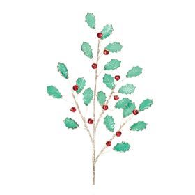 Artificial Holly Leaf Branch Spray (Option: 2pc Jeweled 33")
