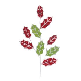 Artificial Holly Leaf Branch Spray (Option: 6pc Glittered Red/Green 29.5")