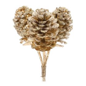 Pine Cone Bundles, Picks, Sprays (Option: 6pc Gold 10.5")
