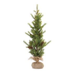 Artificial Pine Tree  in Burlap Base PVC/Metal (Option: 1pc Skinny 3')