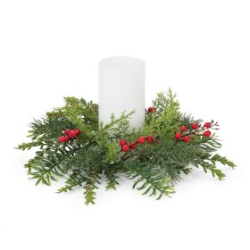 Candle Ring (Set of 2) 12.5"D PVC (Fits a 4" Candle) (Option: Pine/Berry)