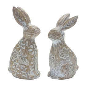 Rabbit (Set of 2) 7.25"H, 8"H Resin (Option: 2pc Floral 7.25"/8")
